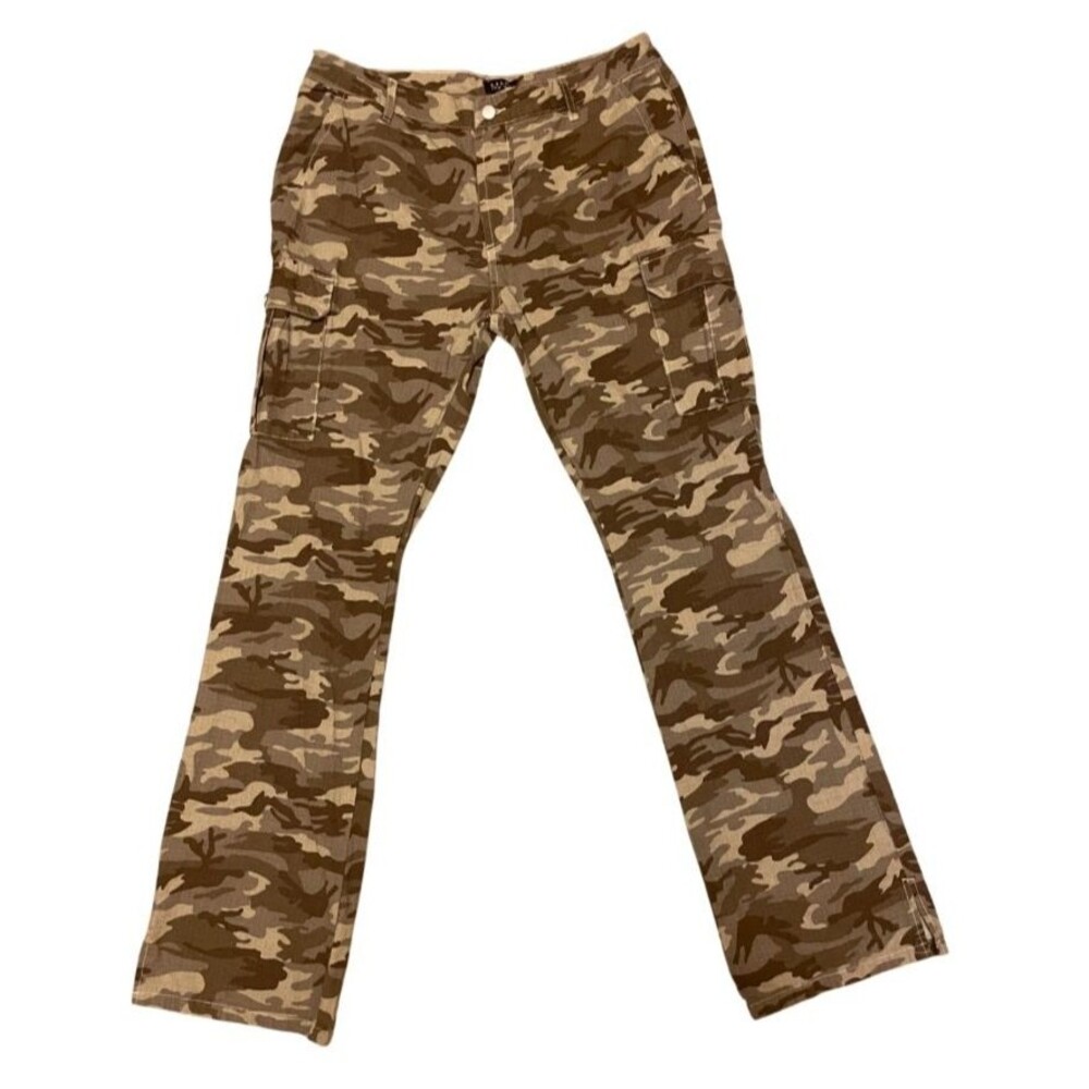 BoohooMan Slim Stacked Ripstop Split Hem Cargo Camo Trouser 46x30 Military Army